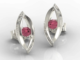 Kolczyki z białego złota z rubinami i diamentami LPK-60B