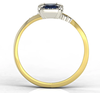 Pierścionek z żółtego i białego złota z szafirem i diamentami 0,08 ct wzór LP-84ZB