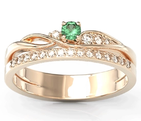 Pierścionek z różowego złota ze szmaragdem i brylantami BP-77P