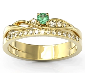 Pierścionek z żółtego złota ze szmaragdem i brylantami BP-77Z