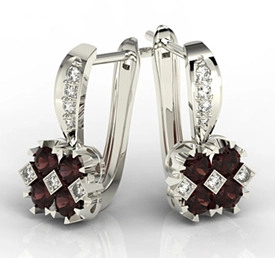 Kolczyki z białego złota z granatami i diamentami JPK-56B