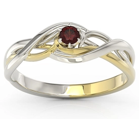 Pierścionek z białego i żółtego złota z granatem BP-72BZ-GRA