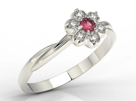 Pierścionek z białego złota z rubinem i brylantami AP-68B