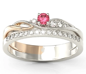 Pierścionek z białego i różowego złota z rubinem i brylantami BP-77BP