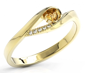 Pierścionek z żółtego złota z topazem Swarovski miodowym i brylantami BP-70Z