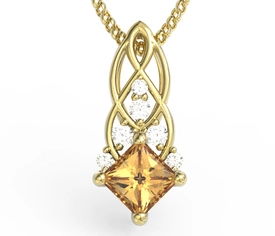 Wisiorek z żółtego złota z miodowym topazem Swarovski i brylantami BPW-86Z