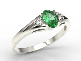 Pierścionek z białego złota JP-22B ze szmaragdem i diamentami 0,04 ct.