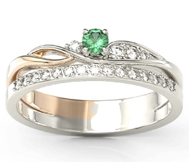 Pierścionek z białego i różowego złota ze szmaragdem i brylantami BP-77BP