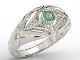 Pierścionek z białego złota ze szmaragdem i brylantami AP-9908B