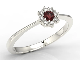 Pierścionek z białego złota z granatem i diamentami JP-49B-GRA/D