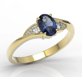 Pierścionek z żółtego złota z szafirem i diamentami AP-60Z-R