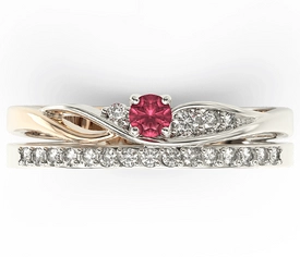 Pierścionek z białego i różowego złota z rubinem i brylantami BP-77BP