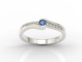 Pierścionek z białego złota z szafirem i brylantami 0,05 ct model BP-3413B