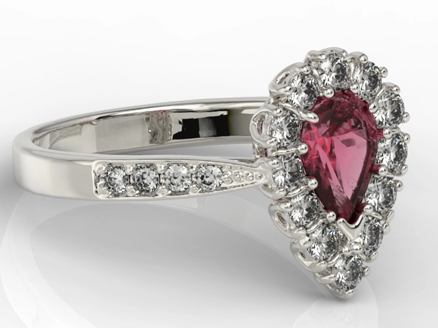 Pierścionek z białego złota z rubinem i diamentami 0,48 ct wzór AP-29B