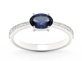 Pierścionek z białego złota z szafirem i cyrkoniami BP-58B-C