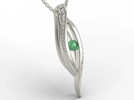 Wisiorek z białego złota ze szmaragdem i diamentami LPW-60B