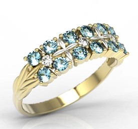 Pierścionek z żółtego i białego złota z topazami i diamentami LP-90BZ