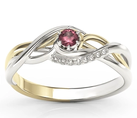 Pierścionek z białego i żółtego złota z rubinem i cyrkoniami BP-71BZ-RUB/C