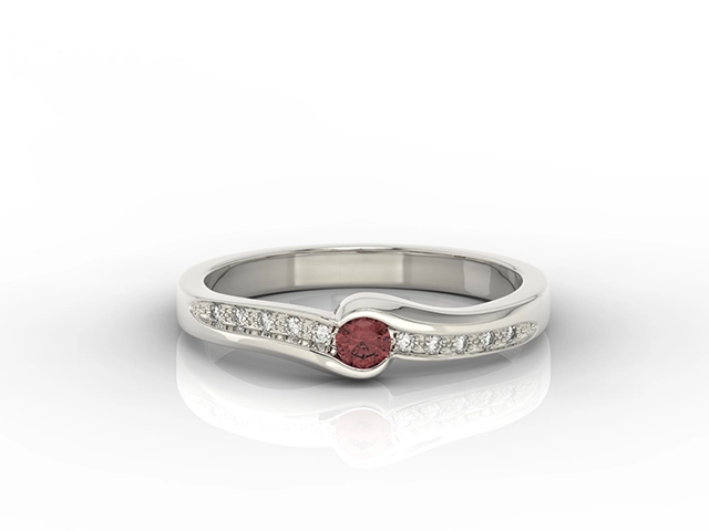 Pierścionek z białego złota z granatem i brylantami 0,05 ct, model BP-3413B