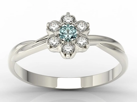 Pierścionek z białego złota ze topaz Swarovski Ice Blue i brylantami AP-68B