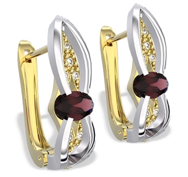 Kolczyki z żółtego i białego złota z granatami i diamentami LPK-39ZB