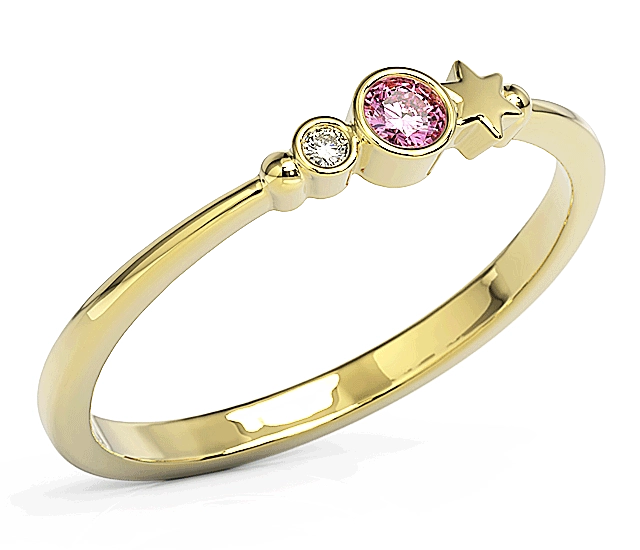 Pierścionek z żółtego złota z cyrkoniami Swarovski Różowy BP-6709Z-C/PINK