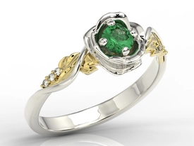 Pierścionek złoty w kształcie róży ze szmaragdem i brylantami LP-7730BZ