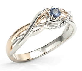 Pierścionek z białego i różowego złota z szafirem i brylantami BP-71BP-SZA/D