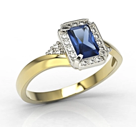 Pierścionek z żółtego i białego złota z szafirem i diamentami 0,08 ct wzór LP-84ZB