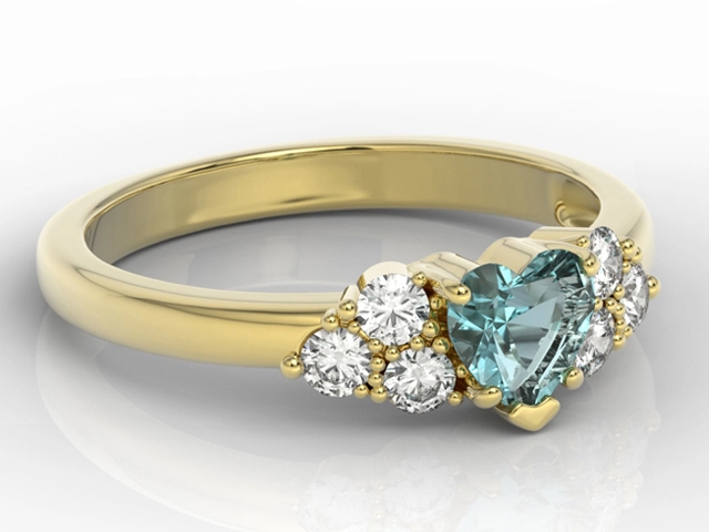 Pierścionek z żółtego złota z niebieskim topazem Swarovski i diamentami BP-54Z