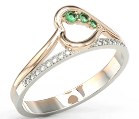 Pierścionek z różowego i białego złota ze szmaragdami i brylantami BP-83PB