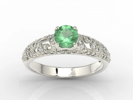 Pierścionek zaręczynowy z białego złota ze szmaragdem i diamentami BP-50B