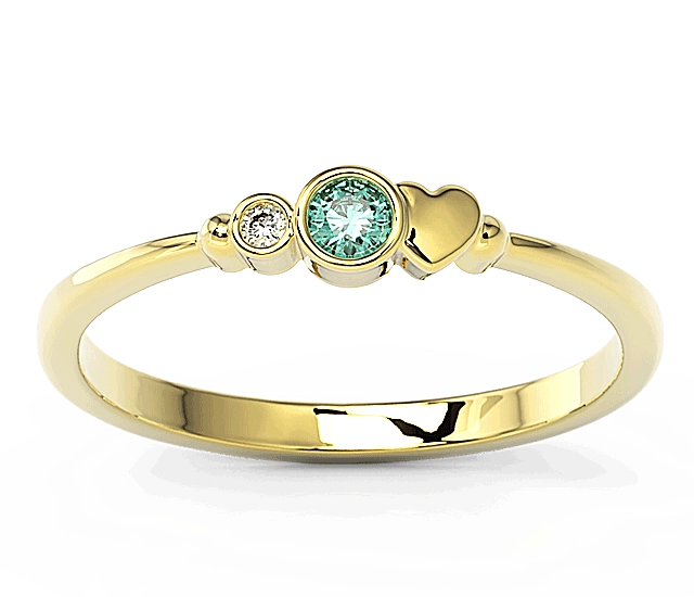 Pierścionek z żółtego złota z cyrkoniami Swarovski mietową i białą BP-6809Z-C