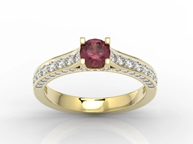 Pierścionek z żółtego złota z rubinem i brylantami 0,42 ct wzór LP-50Z-R