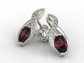 Kolczyki z białego złota na sztyfcie z granatami i brylantami APK-69B-SZT