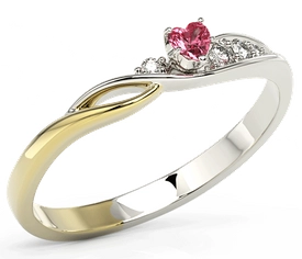 Pierścionek z białego i żółtego złota z topazem Swarovski Red i brylantami BP-81BZ