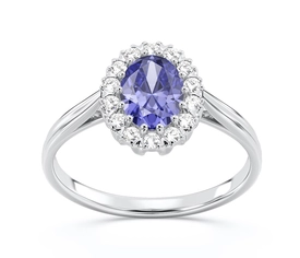 Pierścionek markiza z białego złota z tanzanitem i diamentami 0,21 ct wzór BP-12B