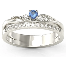 Pierścionek z białego złota z szafirem i brylantami BP-77B