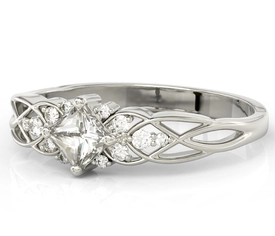 Pierścionek z białego złota z topazem Swarovski White i diamentami BP-86B