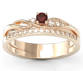 Pierścionek z różowego złota z granatem i brylantami BP-77P-GRA/D