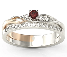 Pierścionek z białego i różowego złota z granatem i brylantami BP-77BP-GRA/D