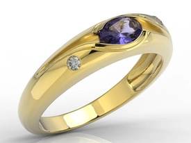 Pierścionek z żółtego złota z tanzanitem i diamentami model JP-57Z