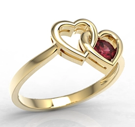 Pierścionek w kształcie dwóch serc z żółtego złota z rubinem LP-52Z