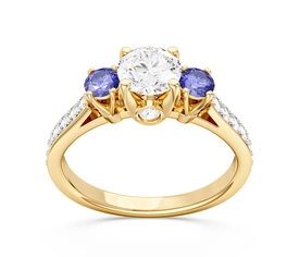 Pierścionek z żółtego złota z tanzanitami i brylantami CP-31Z