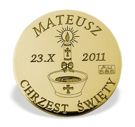 Grosz "na szczęście"  ze złota G-3Z doskonały prezent na Chrzest Św.