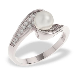 Pierścionek z białego złota z perłą i diamentami LP-14B