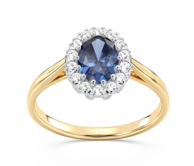 Pierścionek markiza z żółtego i białego złota z szafirem i diamentami 0,21 ct wzór BP-12ZB