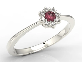 Pierścionek z białego złota z rubinem i diamentami JP-49B