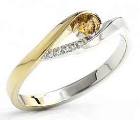 Pierścionek z żółtego i białego złota z topazem Swarovski miodowym i brylantami BP-70ZB