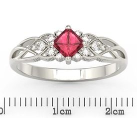 Pierścionek z białego złota z topazem Swarovski Red i diamentami BP-86B